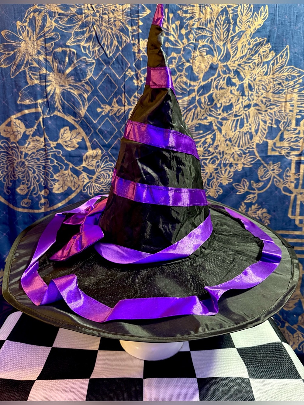 Halloween Witch Hat Costume Hat with Purple Ribbon